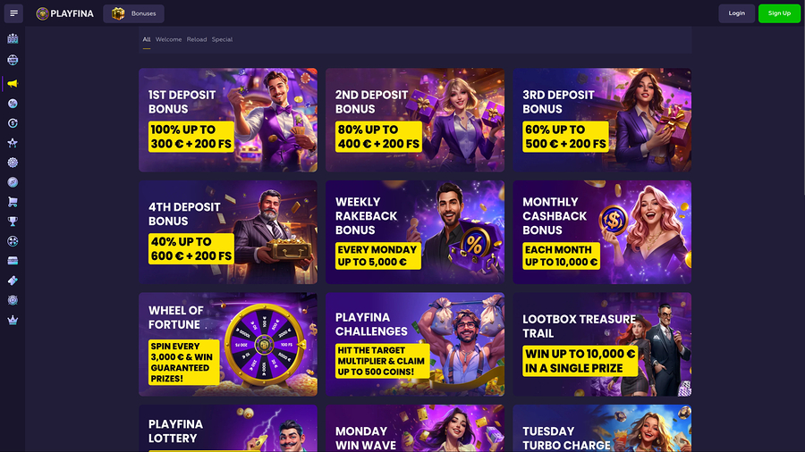 Playfina Casino Desktop Promotions