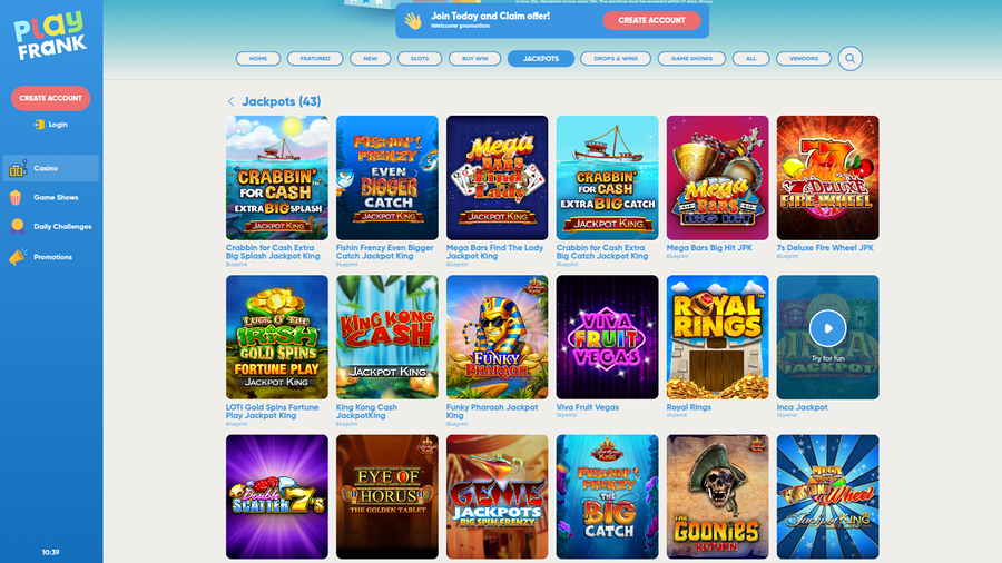 PlayFrank Casino Jackpot Desktop