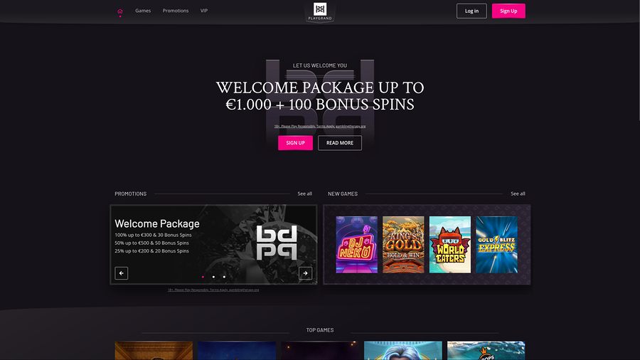 Playgrand Casino Desktop Homepage