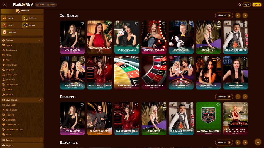 PlayJonny Casino Desktop Live Dealer