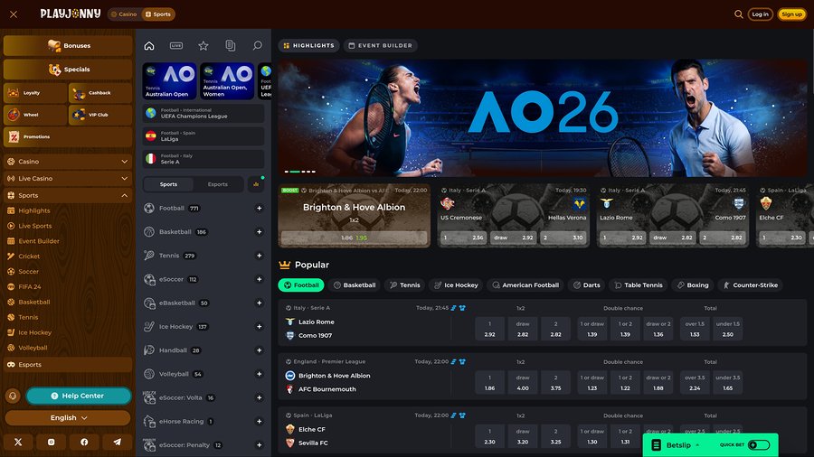 PlayJonny Casino Desktop Sports
