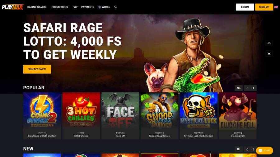 Homepage screenshot of Playmax Casino