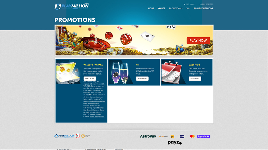 PlayMillion Casino Desktop Promotions