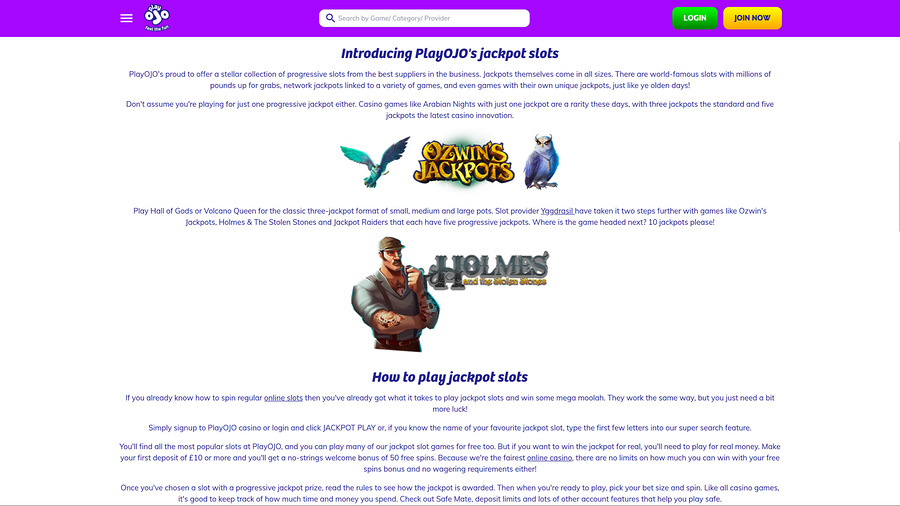 PlayOJO Casino Desktop Jackpot