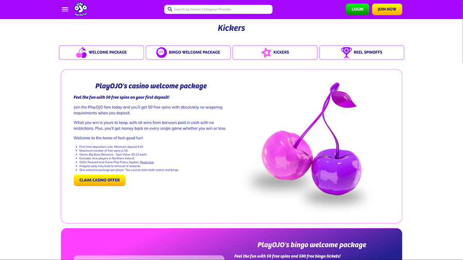 PlayOJO Casino Desktop Promotions