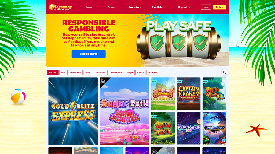 PlaySunny Casino Desktop Homepage