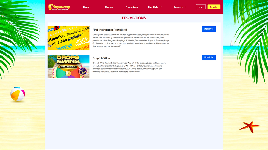 PlaySunny Casino Desktop Promotions