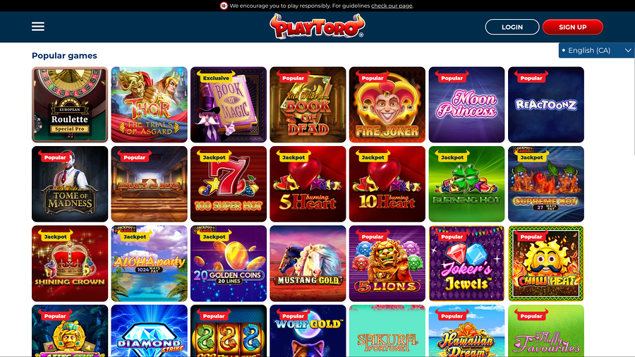 PlayToro Casino Desktop Games