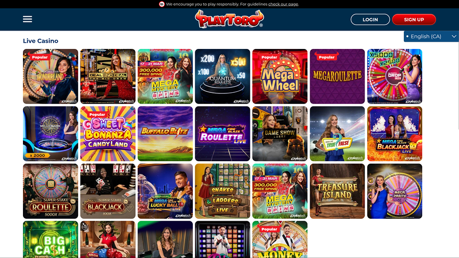 PlayToro Casino Desktop Live Dealer