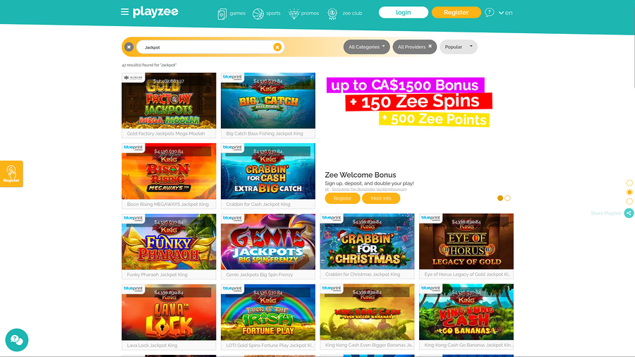 PlayZee Casino Desktop Jackpot