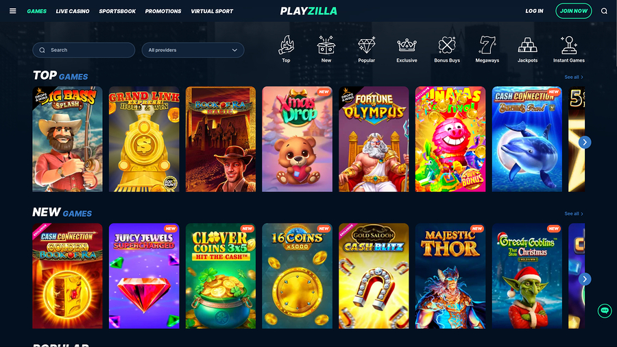 Playzilla Casino Desktop Games