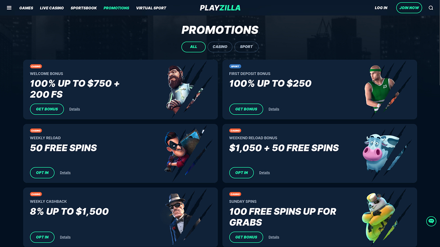 Playzilla Casino Desktop Promotions