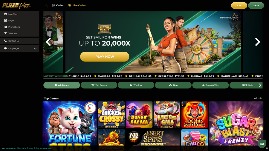 PlazaPlay Casino Desktop Homepage