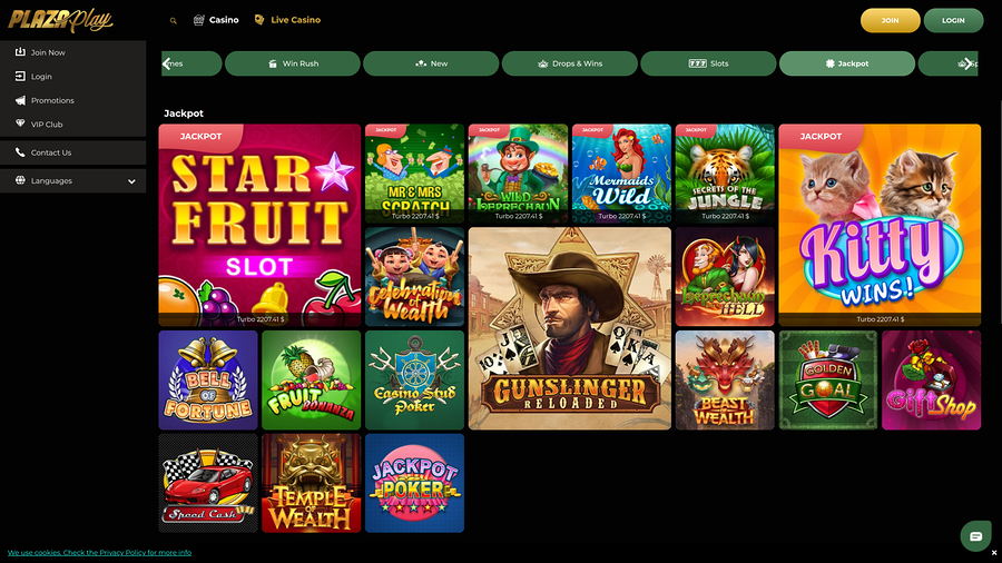 PlazaPlay Casino Desktop Jackpot