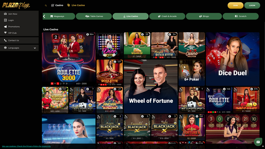 PlazaPlay Casino Desktop Live Dealer