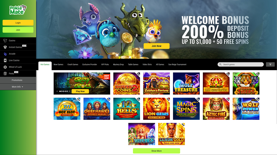 Pokie Mate Casino Desktop Homepage