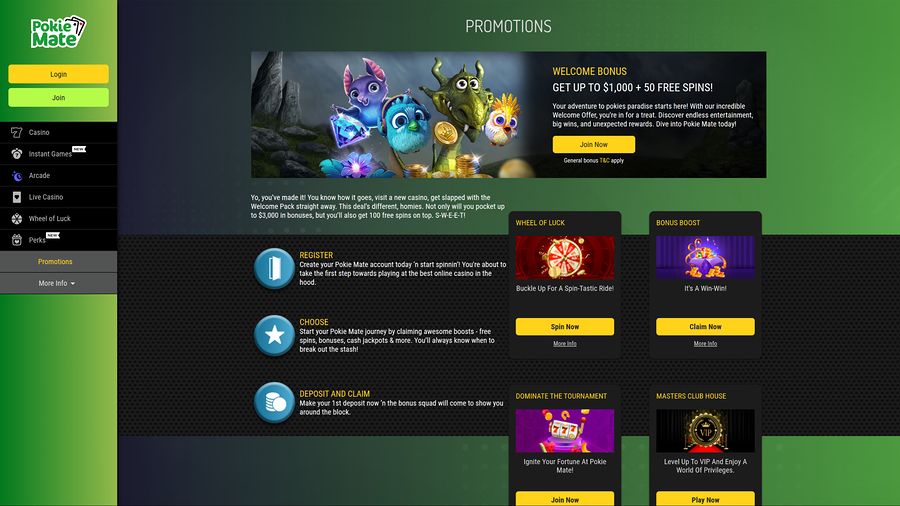Pokie Mate Casino Desktop Promotions