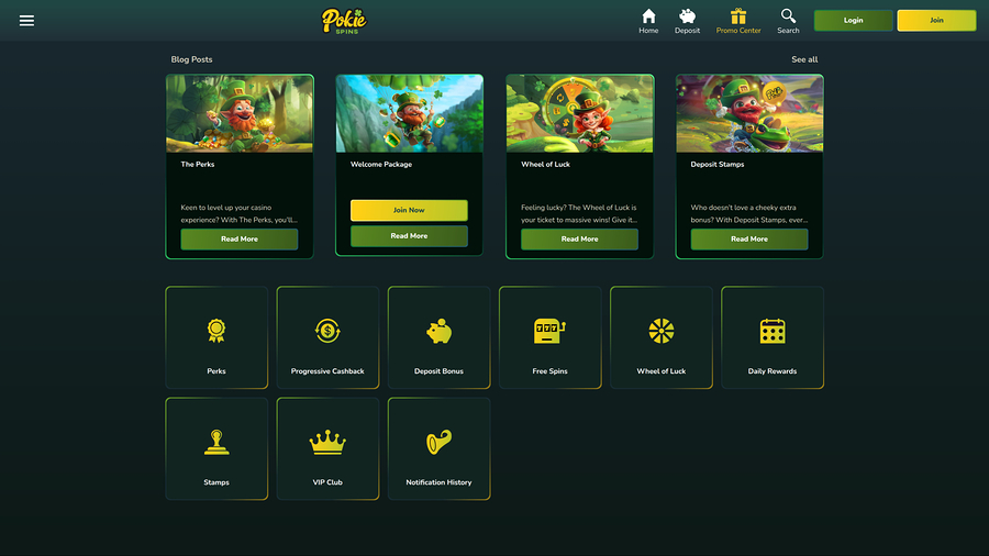 Pokie Spins Casino Desktop Promotions