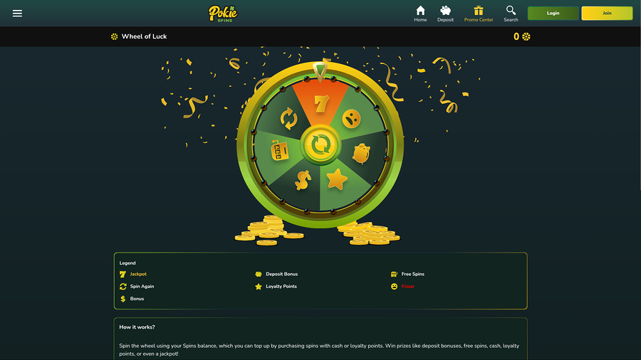 Pokie Spins Casino Desktop Wheel
