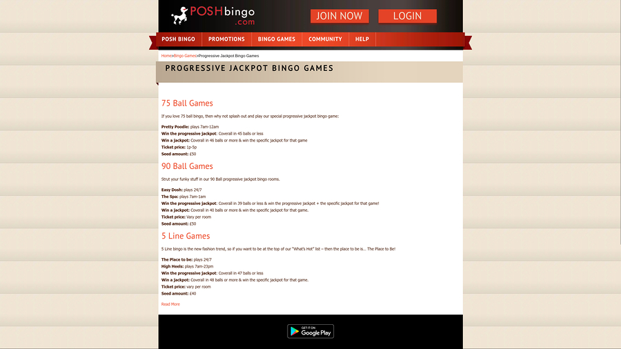 Posh Bingo Desktop Jackpot