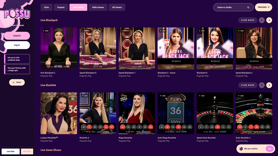 Possu Casino Desktop Live Dealer