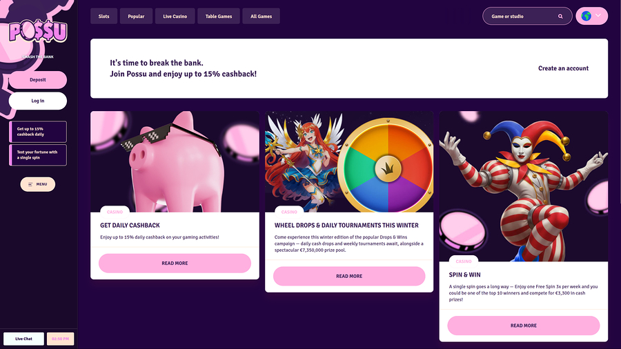 Possu Casino Desktop Promotions