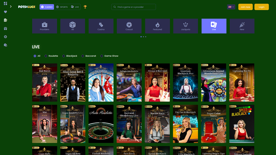 Pots of Luck Casino Desktop Live Dealer