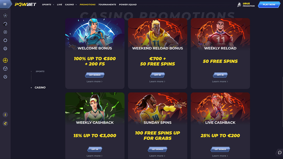 Powbet Casino Desktop Promotions