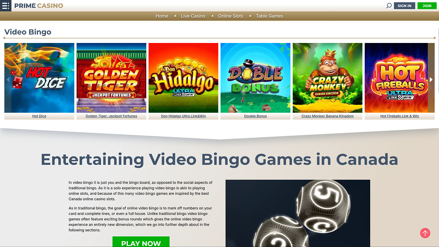 Prime Casino Desktop Bingo