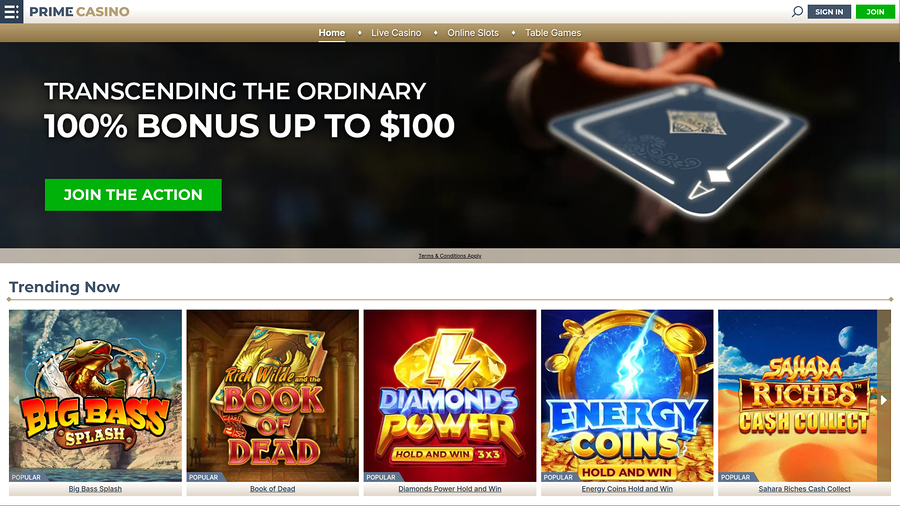 Prime Casino Desktop Homepage
