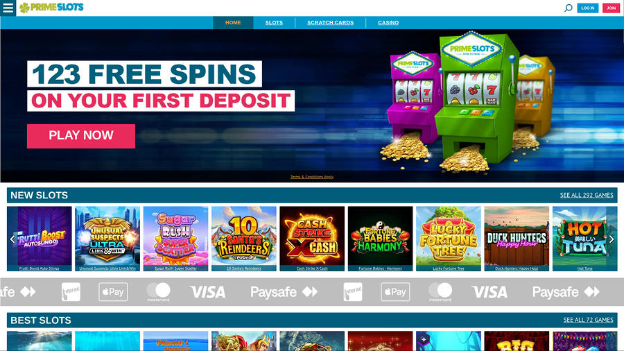 Prime Slots Desktop Homepage