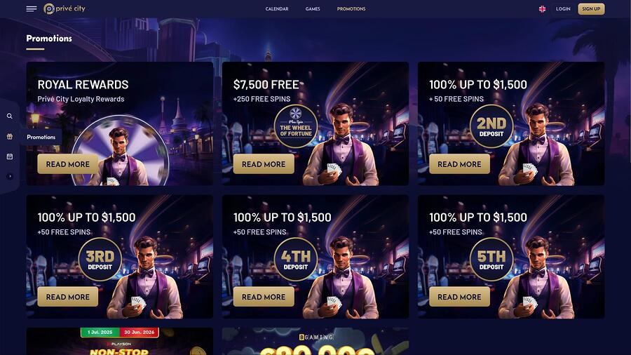 Prive City Casino promotions page