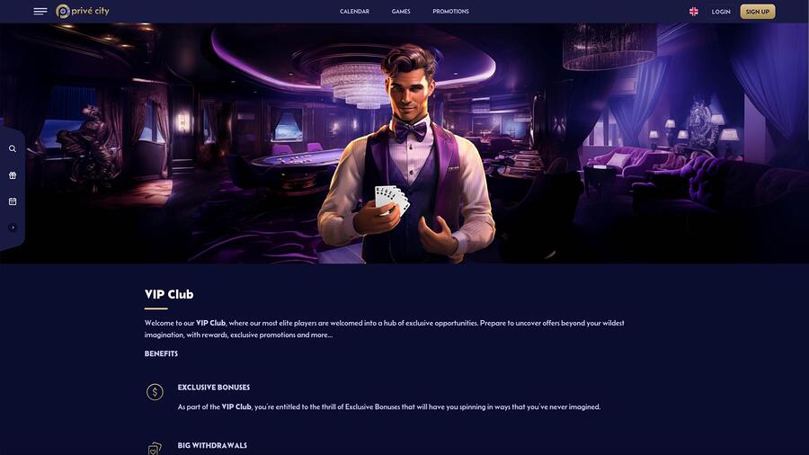 Prive City Casino VIP page