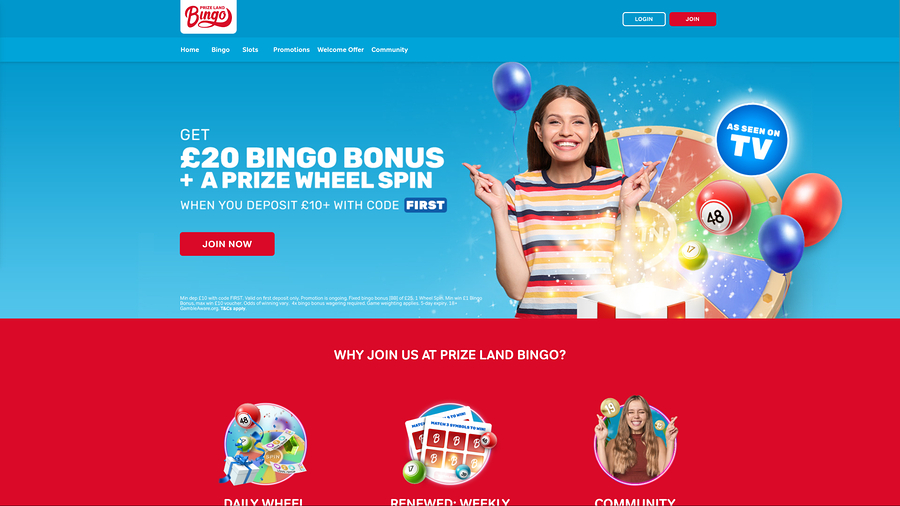 Prize Land Bingo Casino Desktop Homepage