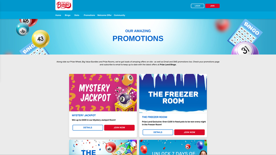 Prize Land Bingo Casino Desktop Promotions