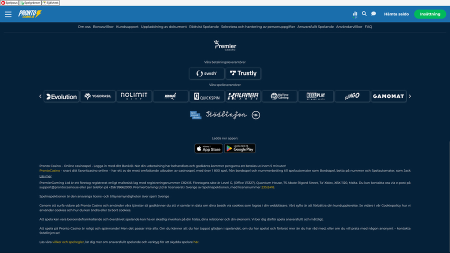 Pronto Casino Desktop Game Developers