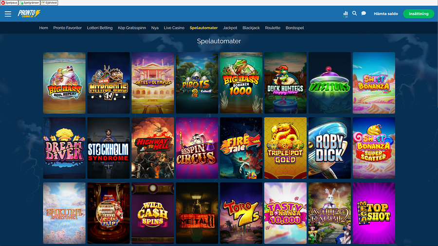 Pronto Casino Desktop Games
