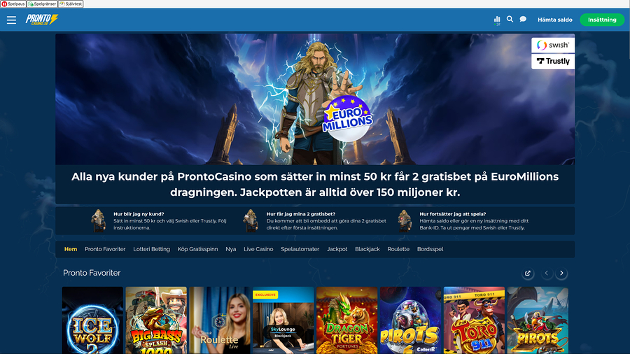Pronto Casino Desktop Homepage