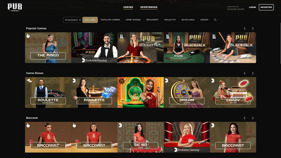 Pub Casino Desktop Live Dealer