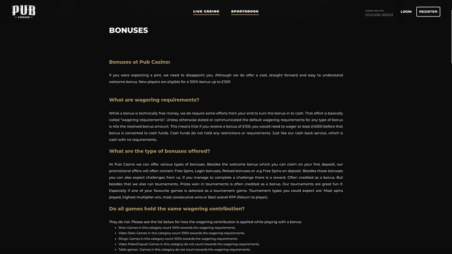 Pub Casino Desktop Promotions