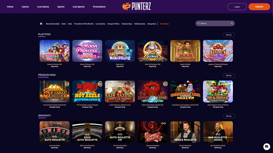 Desarrolladores de juegos de escritorio de Punterz Casino
