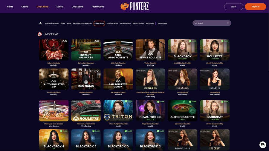 Casino Punterz con crupier en vivo de escritorio