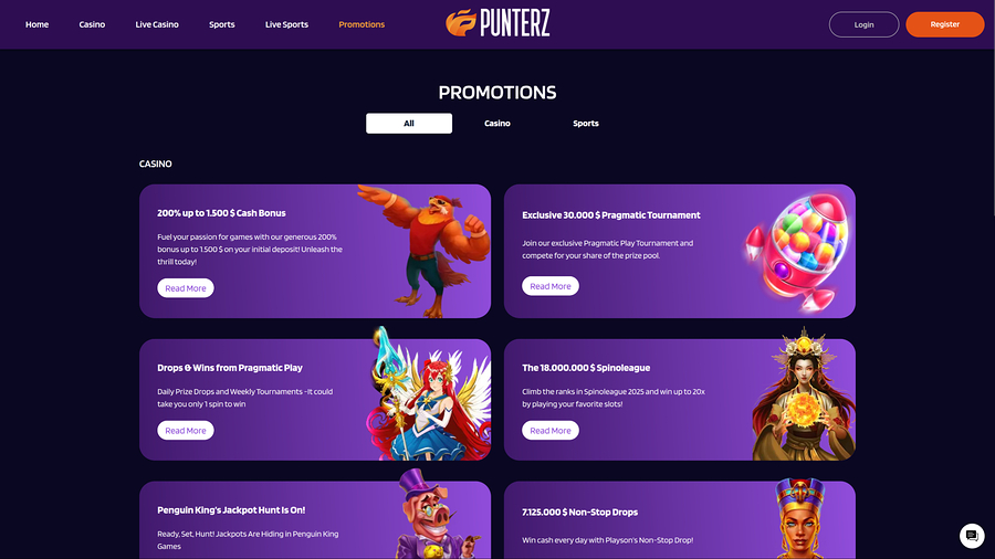Promociones de escritorio del Casino Punterz