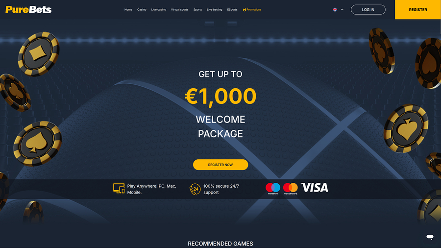 Página de inicio de PureBets Casino para escritorio