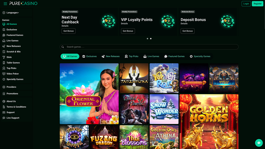 PureCasino Desktop Homepage