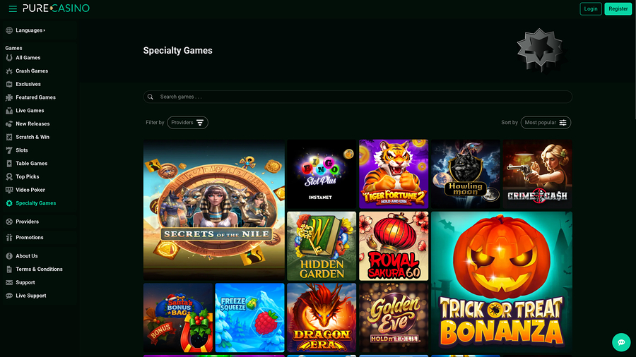Juegos especiales de escritorio de PureCasino