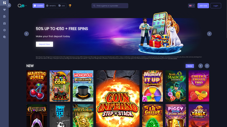 Q88bets Desktop Homepage