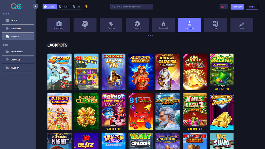 Q88bets Desktop Jackpot