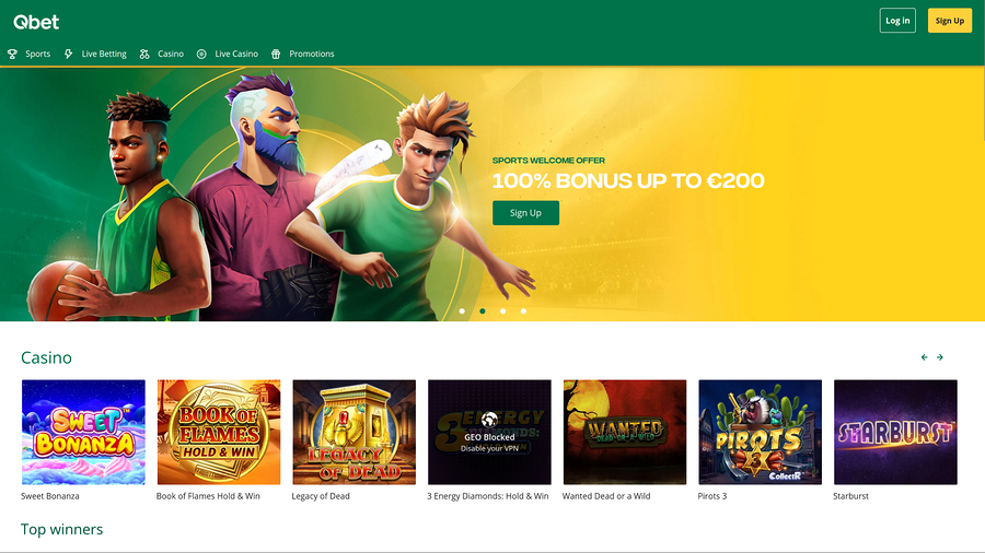 QBet Casino Desktop Homepage