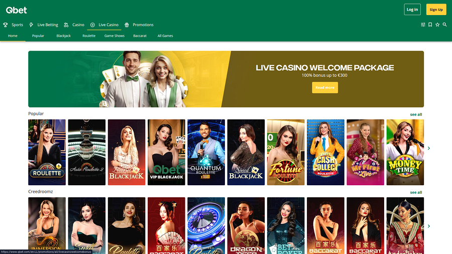 QBet Casino Desktop Live Dealer